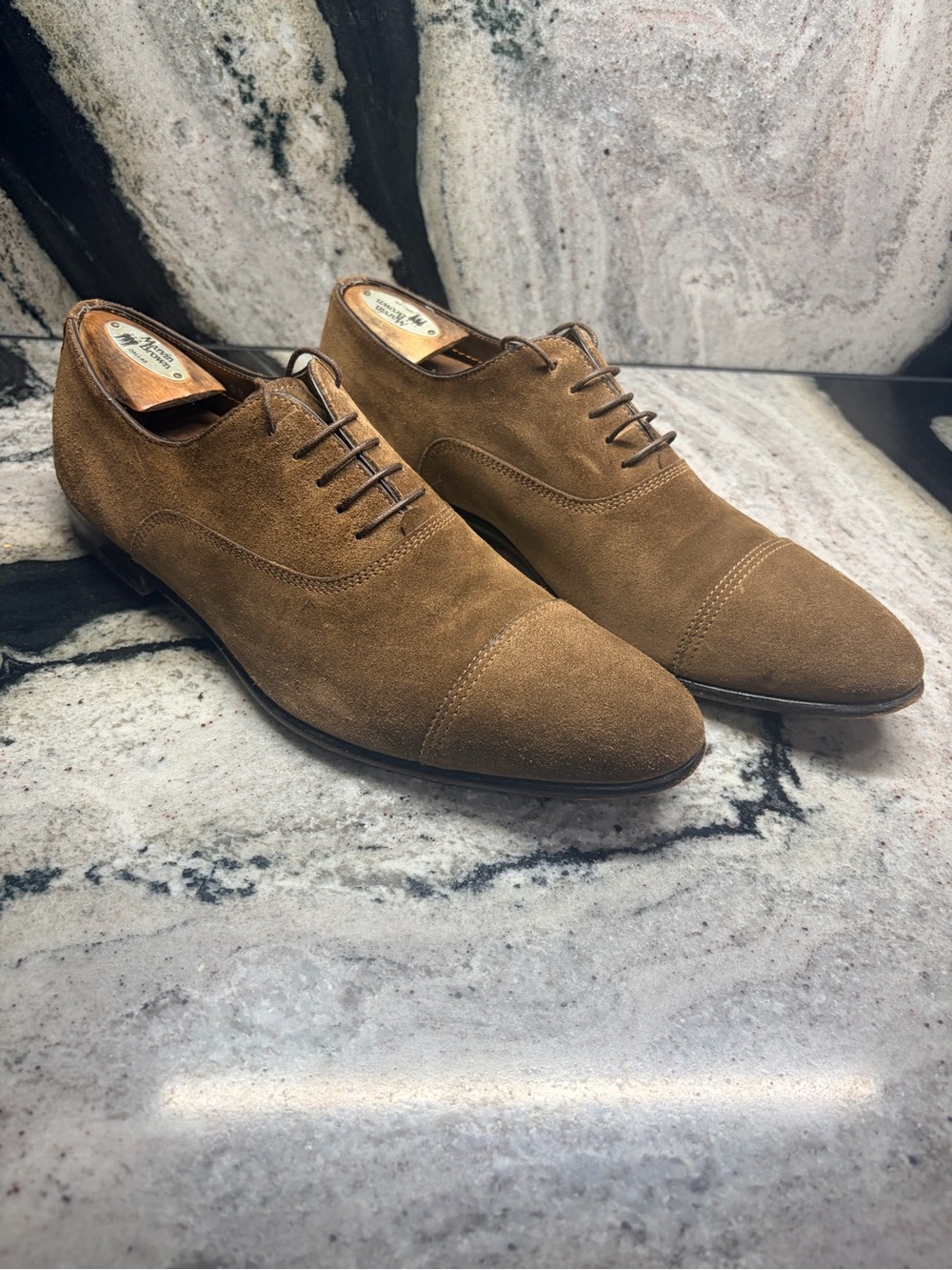 Santoni Fatte a Mano Brown Suede Cap Toe Oxfords UK 9.5 US 10.5 Made in Italy